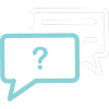 icon showing a speech bubble with a question mark inside of it and a speech bubble with lines in it behind the other speech bubble